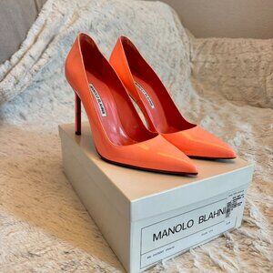 Manolo Blahnik Heels Peach Patent Leather Size 38